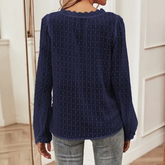 Bohemian v neck swiss dot sheer long sleeve top - Picture 7 of 15